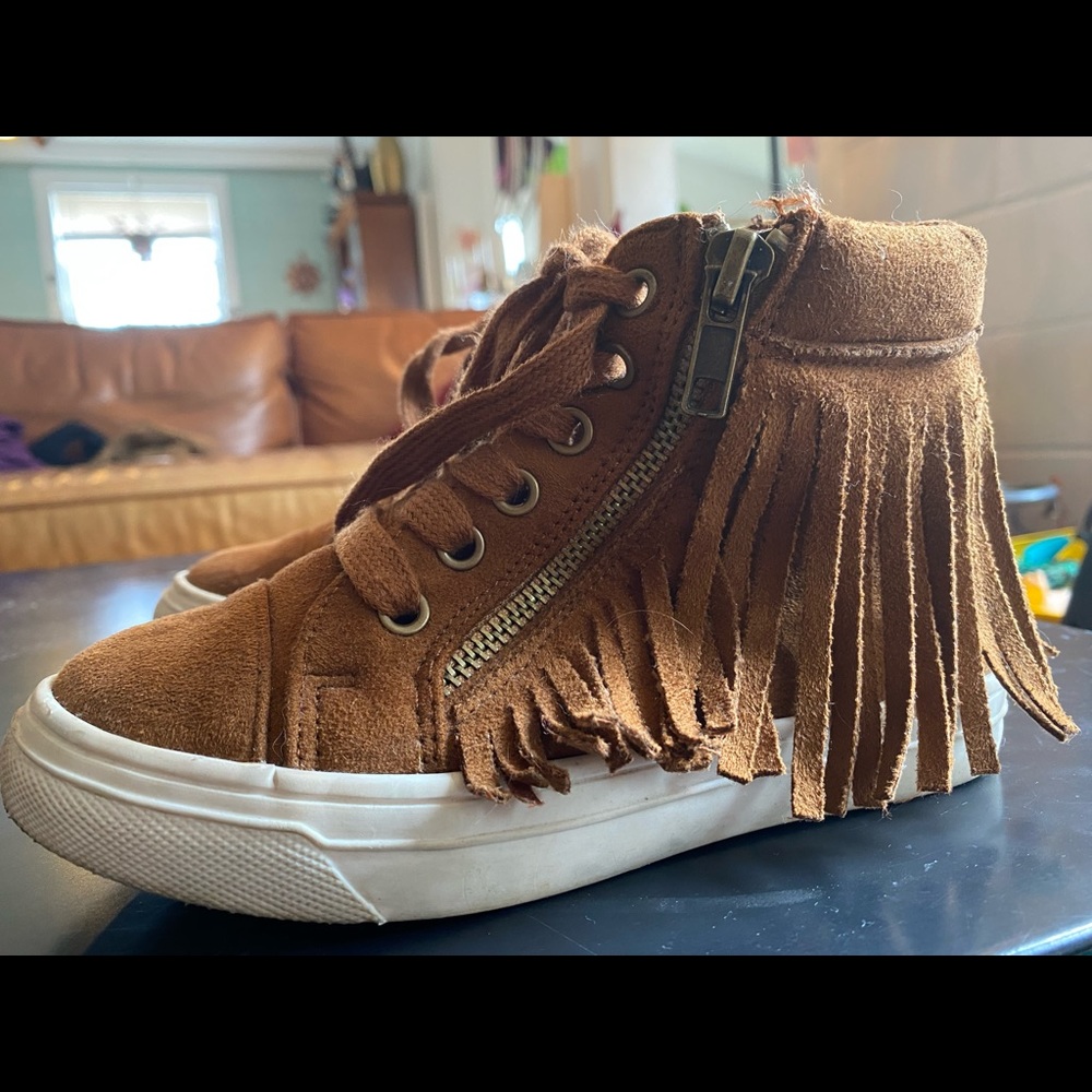 Joyfolie Fringe High Top Tan Tennis Shoe size 13